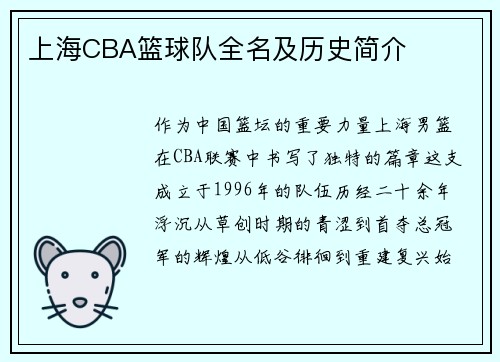 上海CBA篮球队全名及历史简介