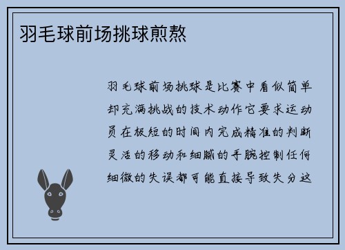 羽毛球前场挑球煎熬